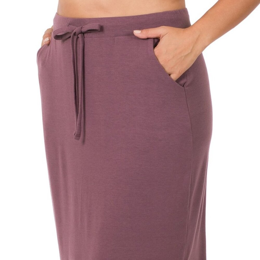 ZENANA Purple Work Office 2X Plus Self Tie Tulip Hem Skirt Side Pockets